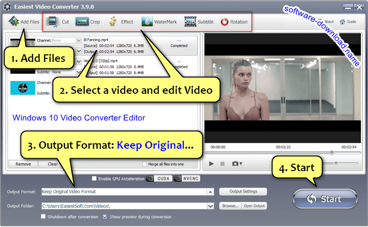 Windows 10 Convert Edit Video and keep the video format as the input video format